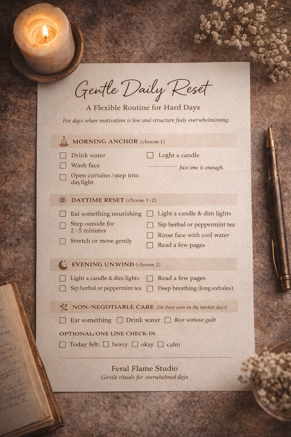 Free Printable | A Gentle Daily Routine for Hard Days – FERAL FLAME STUDIO